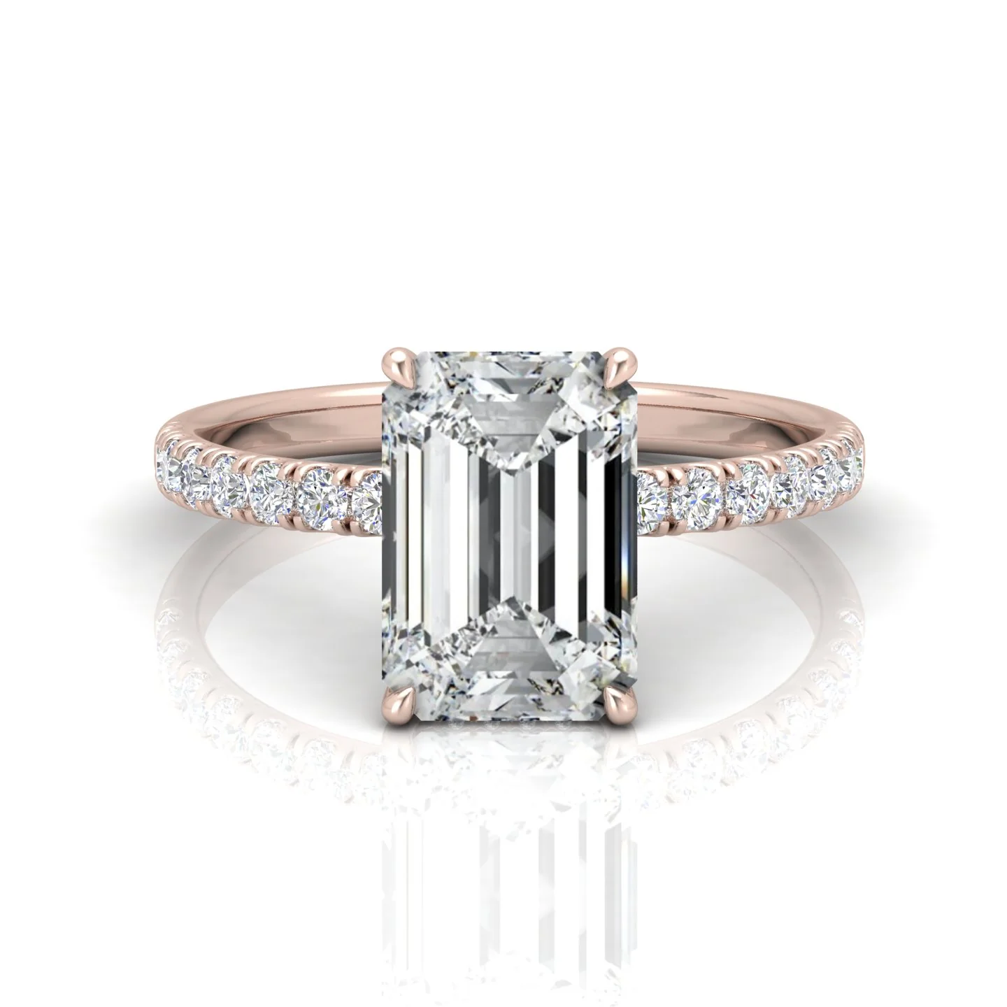 Classic Hidden Halo Pave Set Engagement Ring - Emerald - Image 17