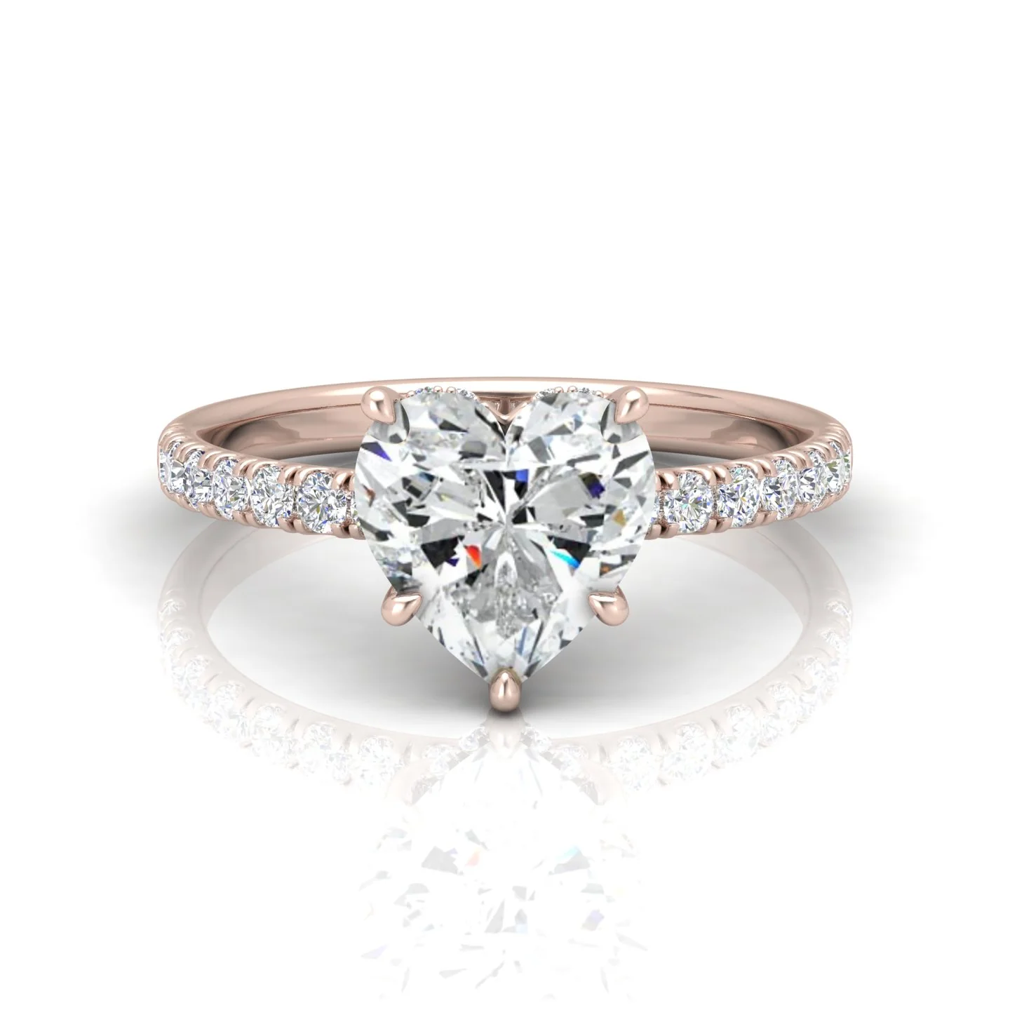 Classic Hidden Halo Pave Set Engagement Ring - Heart - Image 9