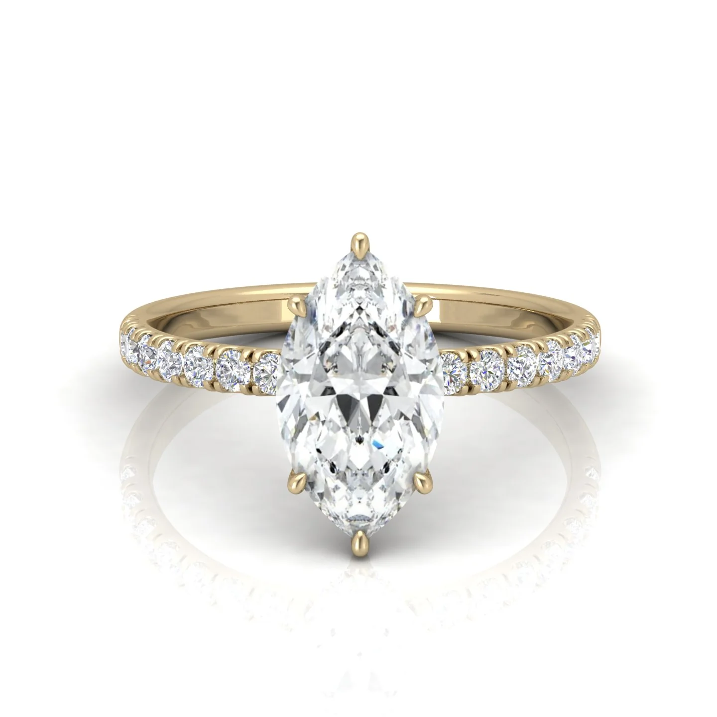 Classic Hidden Halo Pave Set Engagement Ring - Marquise