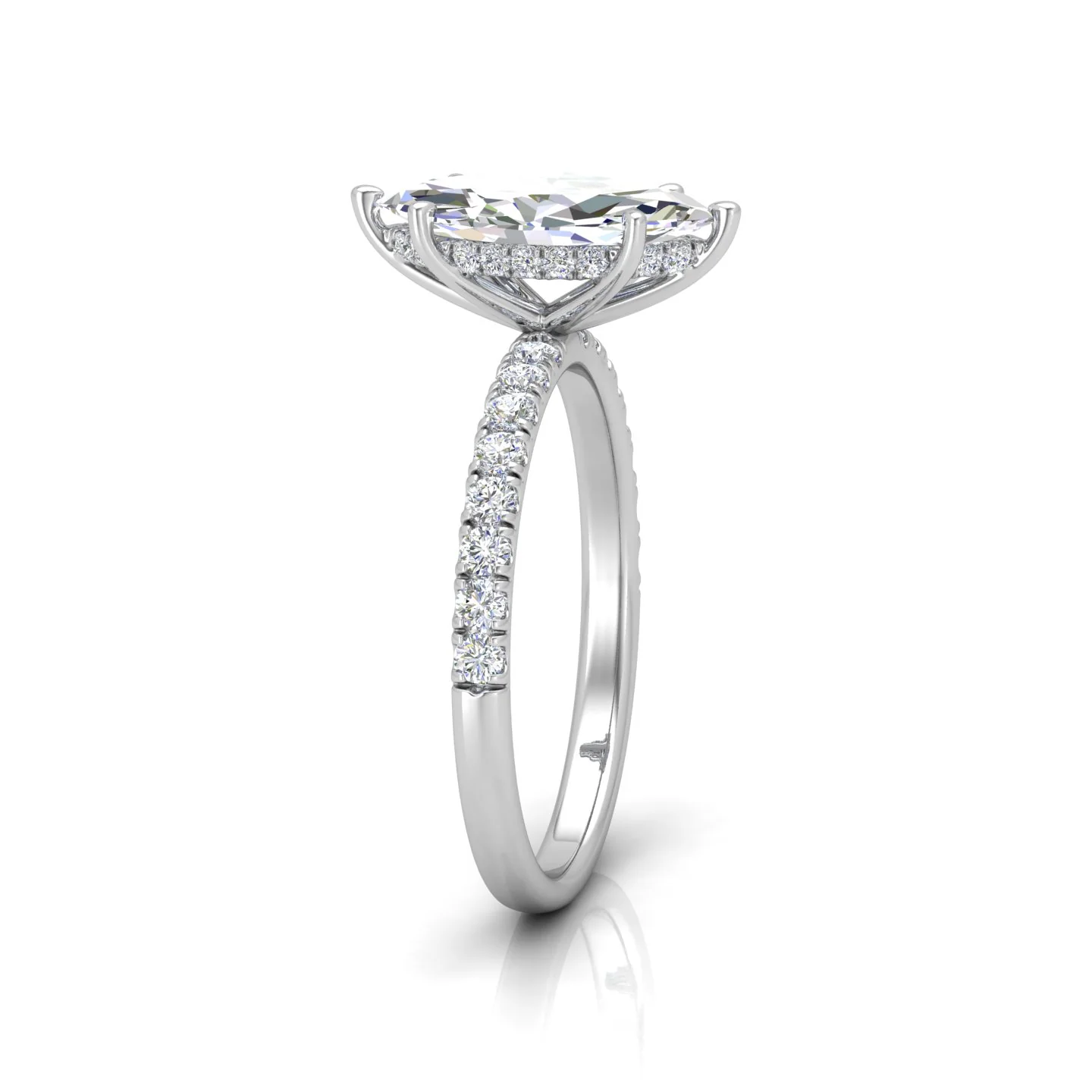 Classic Hidden Halo Pave Set Engagement Ring - Marquise - Image 3