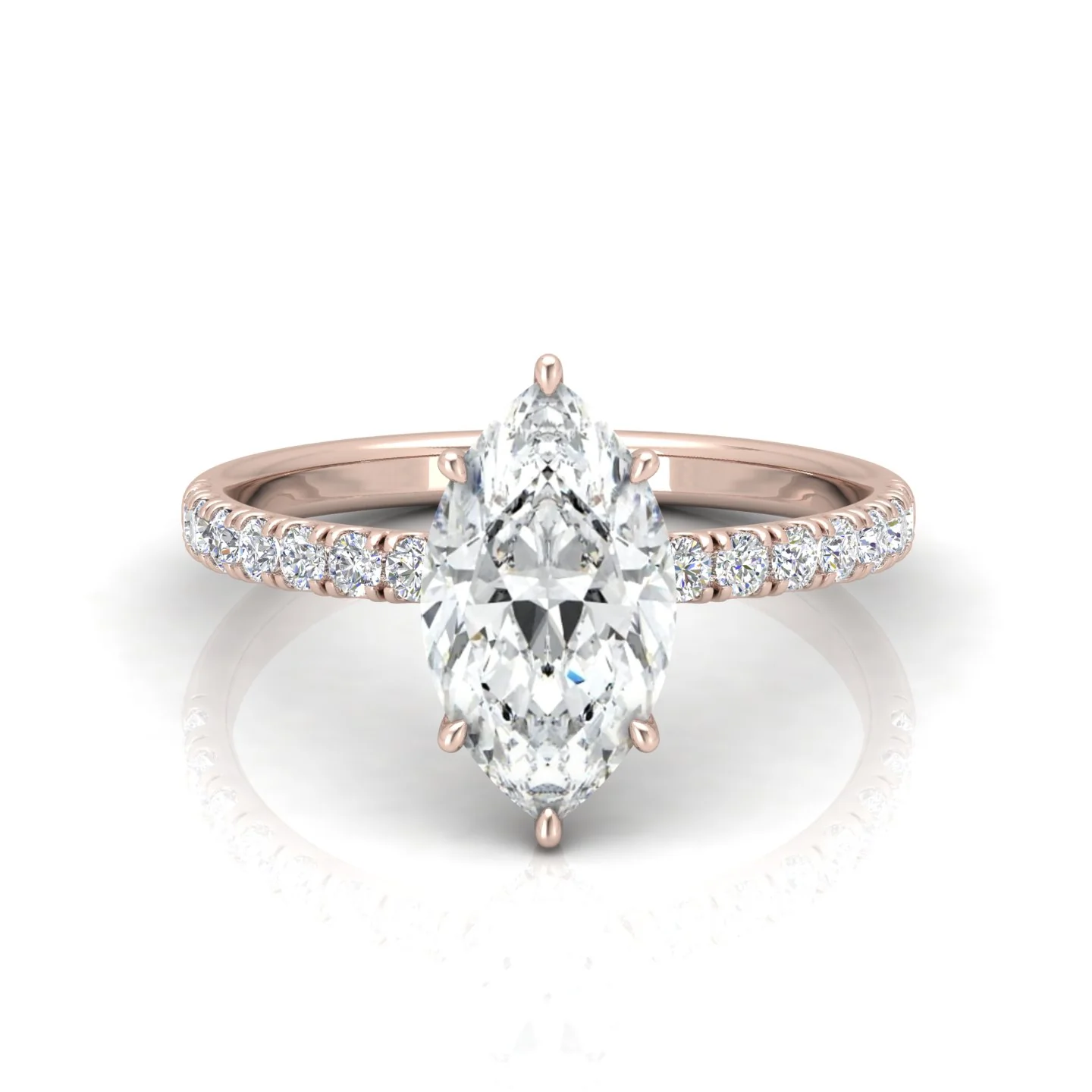 Classic Hidden Halo Pave Set Engagement Ring - Marquise - Image 9