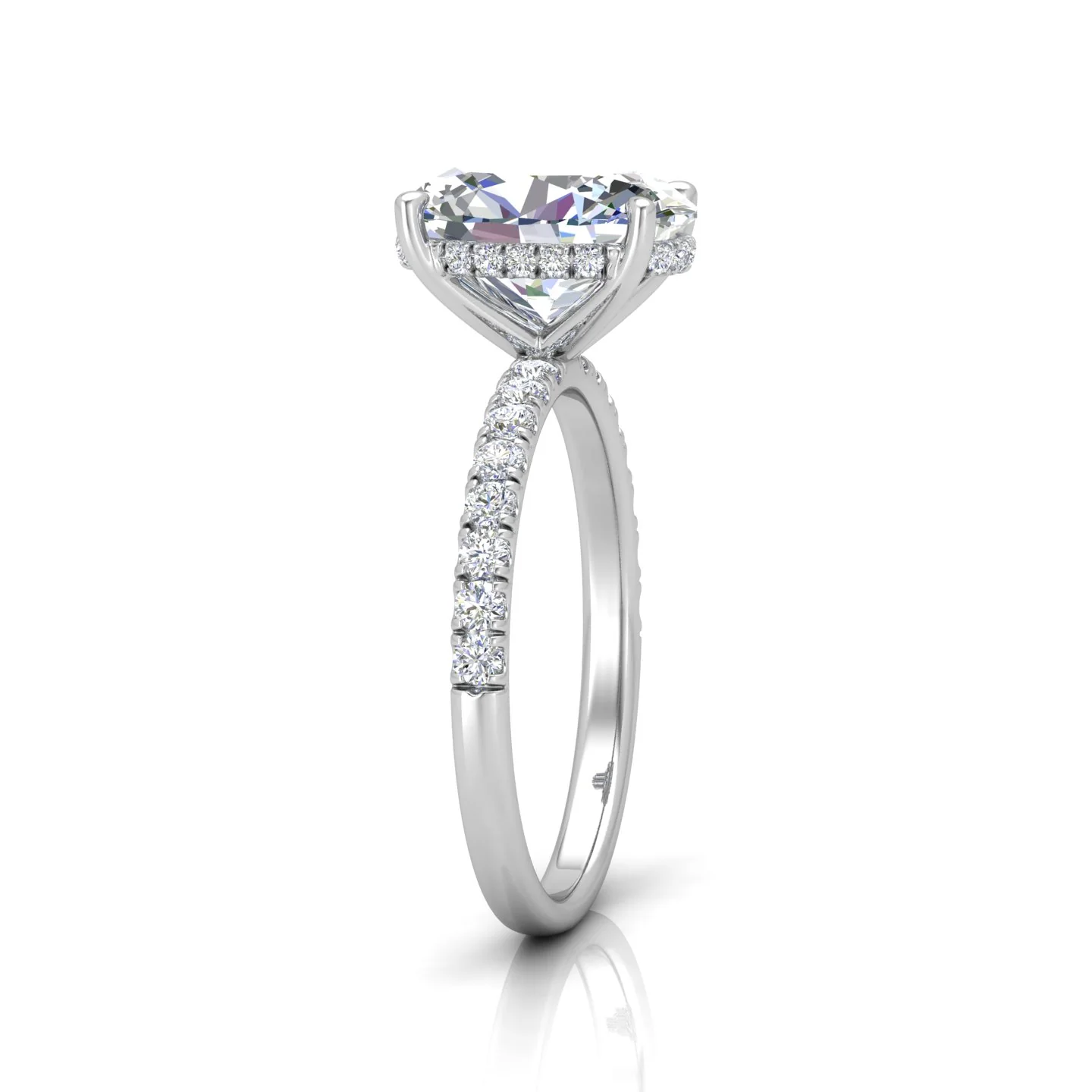 Classic Hidden Halo Pave Set Engagement Ring - Oval - Image 3