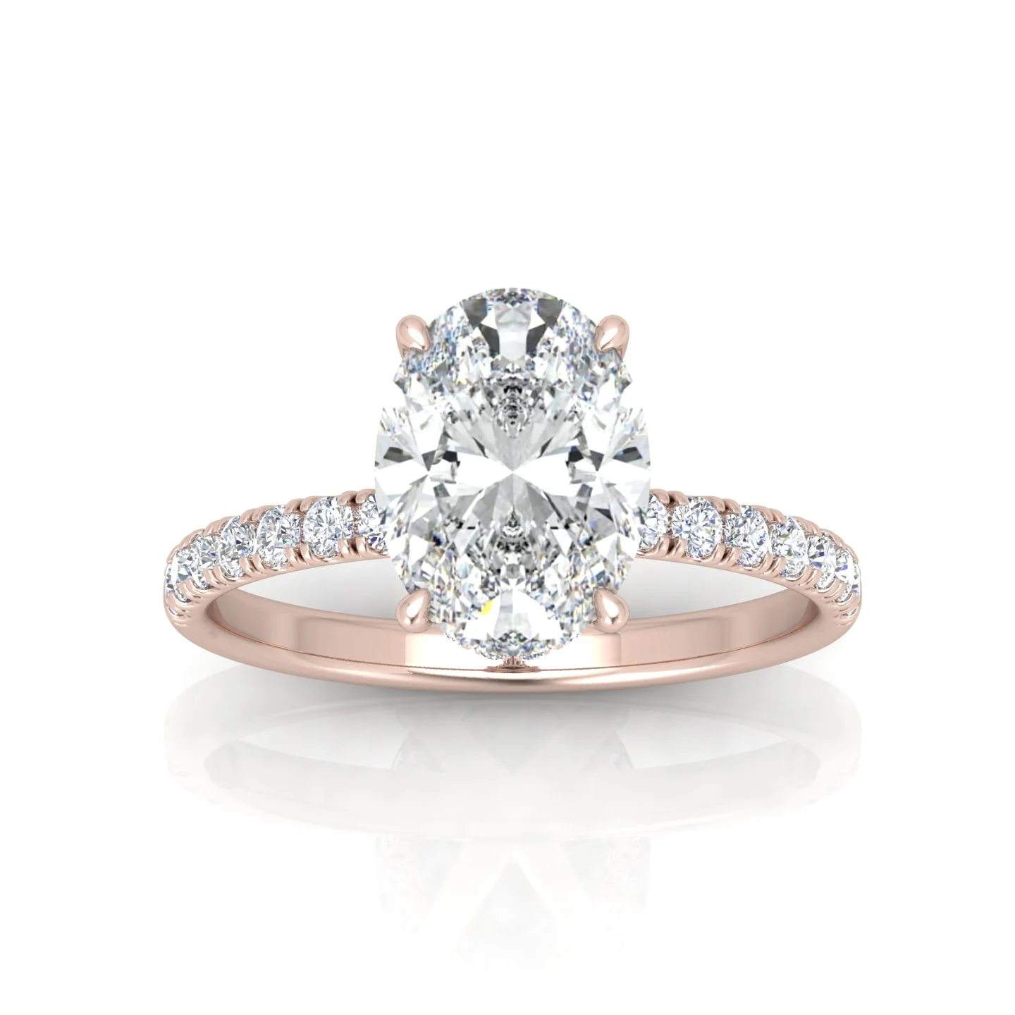 Classic Hidden Halo Pave Set Engagement Ring - Oval - Image 8