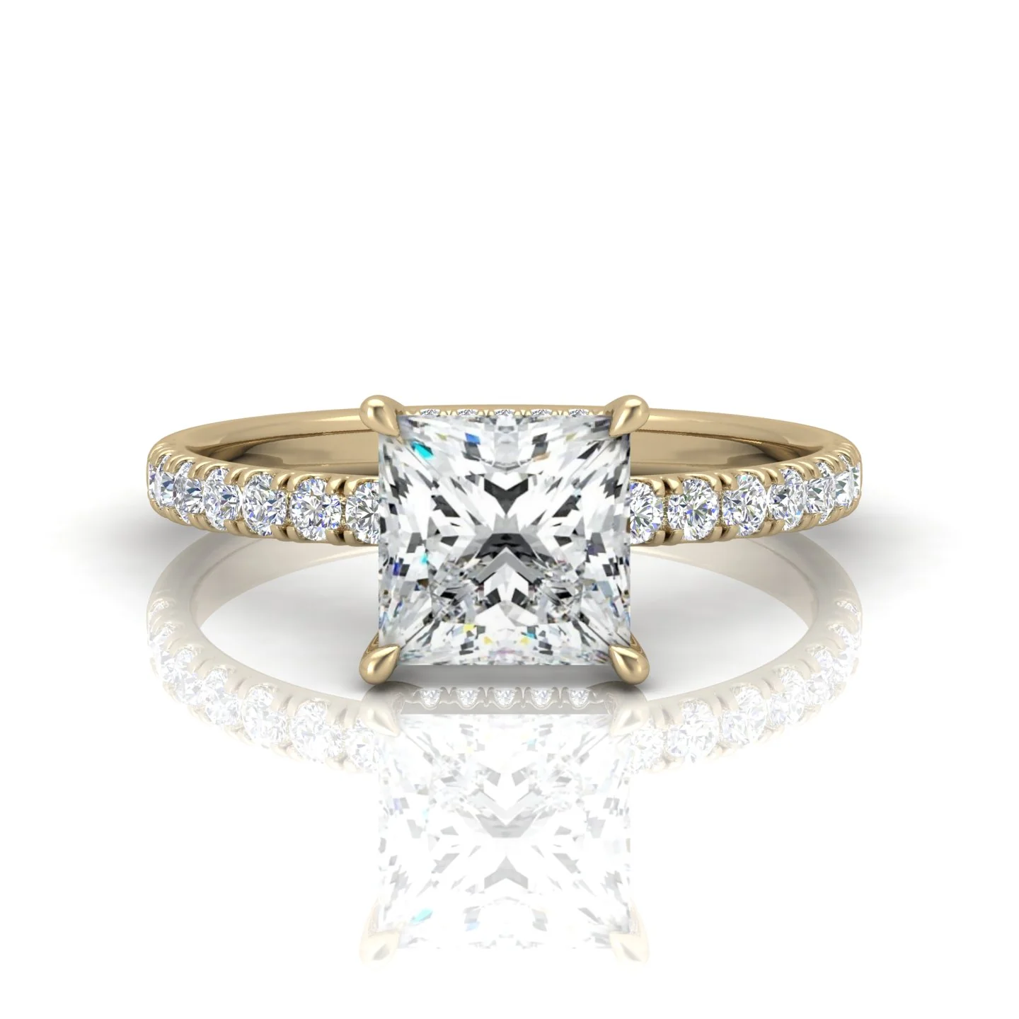 Classic Hidden Halo Pave Set Engagement Ring - Princess