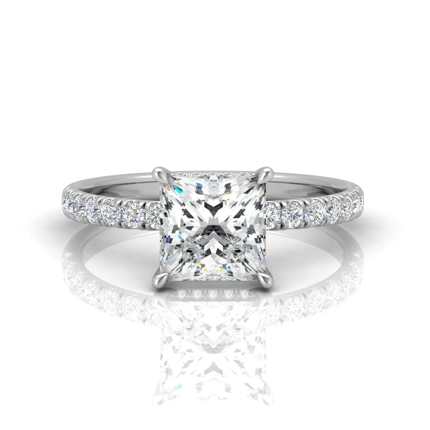Classic Hidden Halo Pave Set Engagement Ring - Princess - Image 10