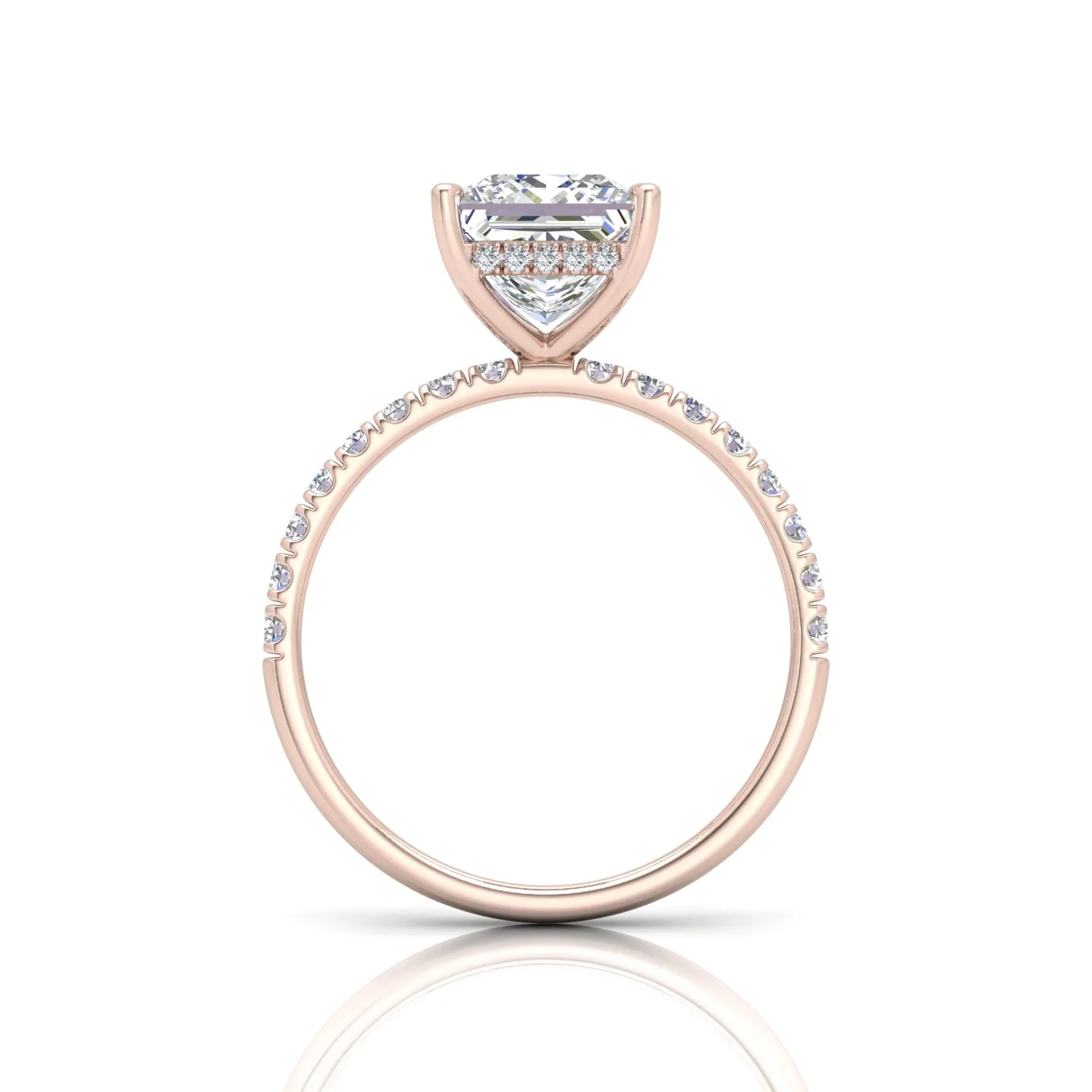 Classic Hidden Halo Pave Set Engagement Ring - Princess - Image 12