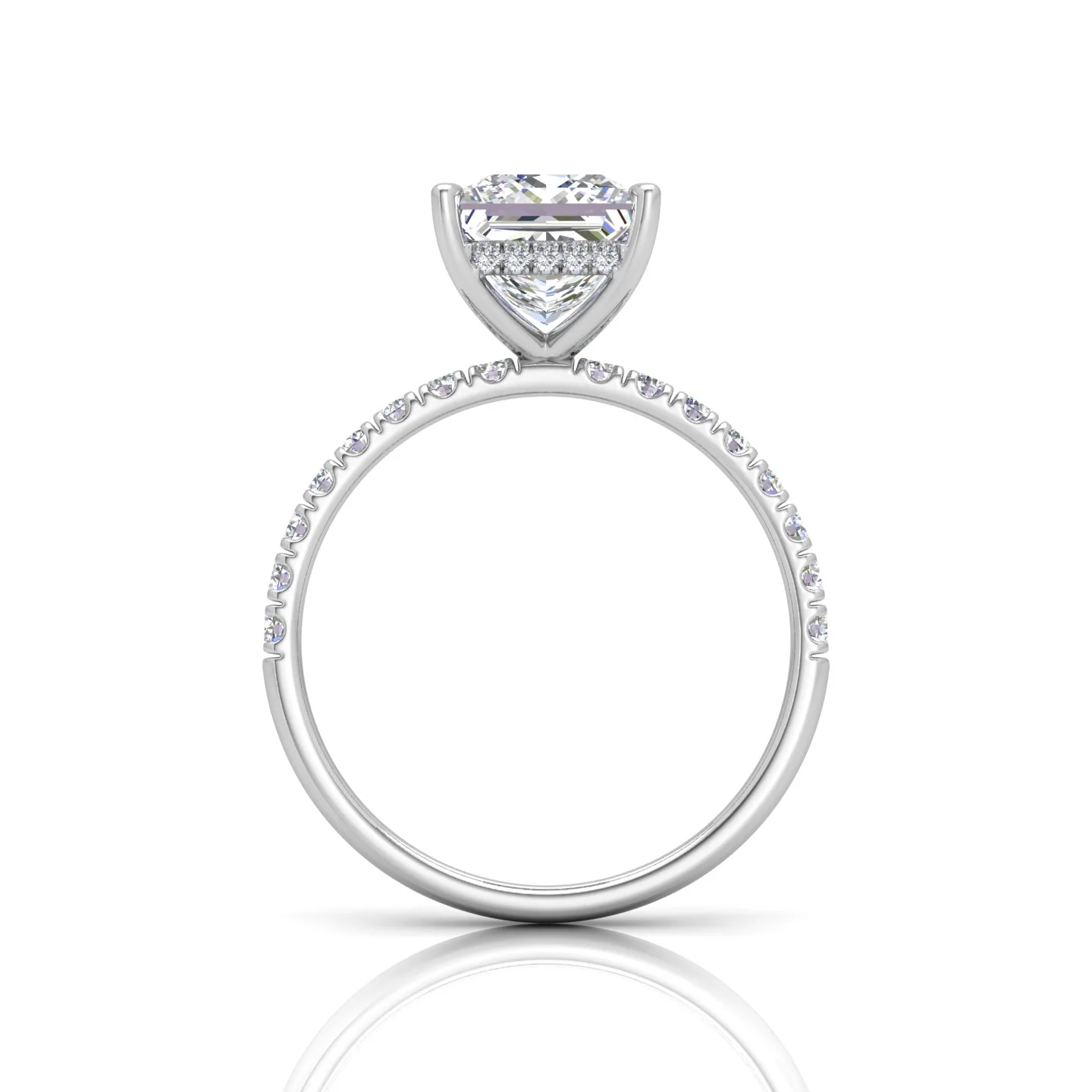 Classic Hidden Halo Pave Set Engagement Ring - Princess - Image 13
