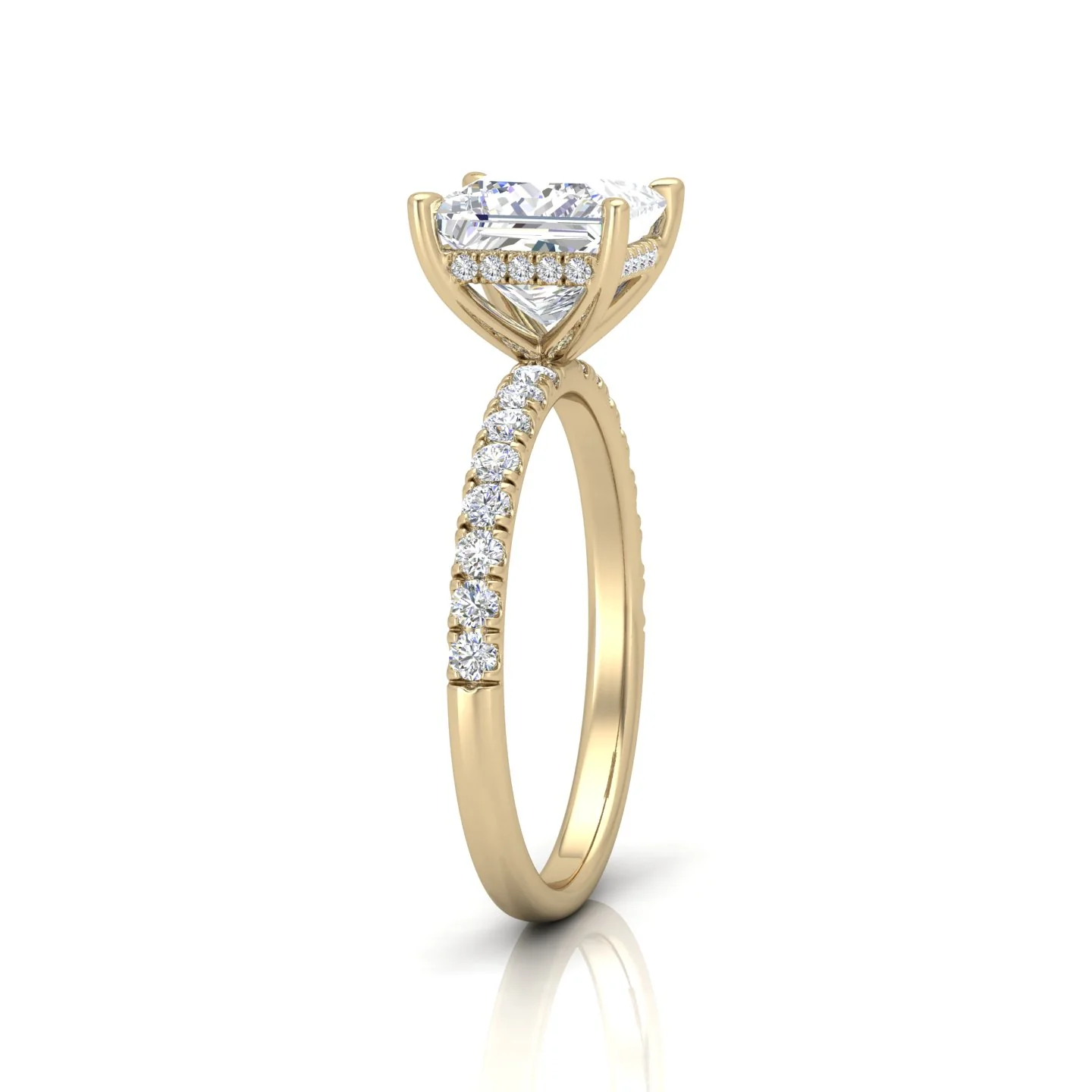 Classic Hidden Halo Pave Set Engagement Ring - Princess - Image 2