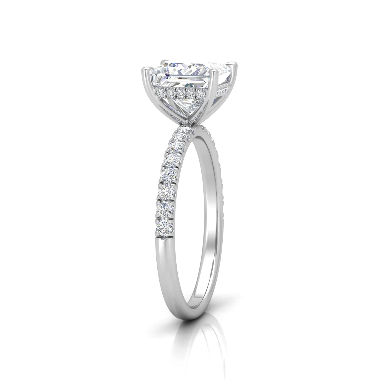 Classic Hidden Halo Pave Set Engagement Ring - Princess - Image 3