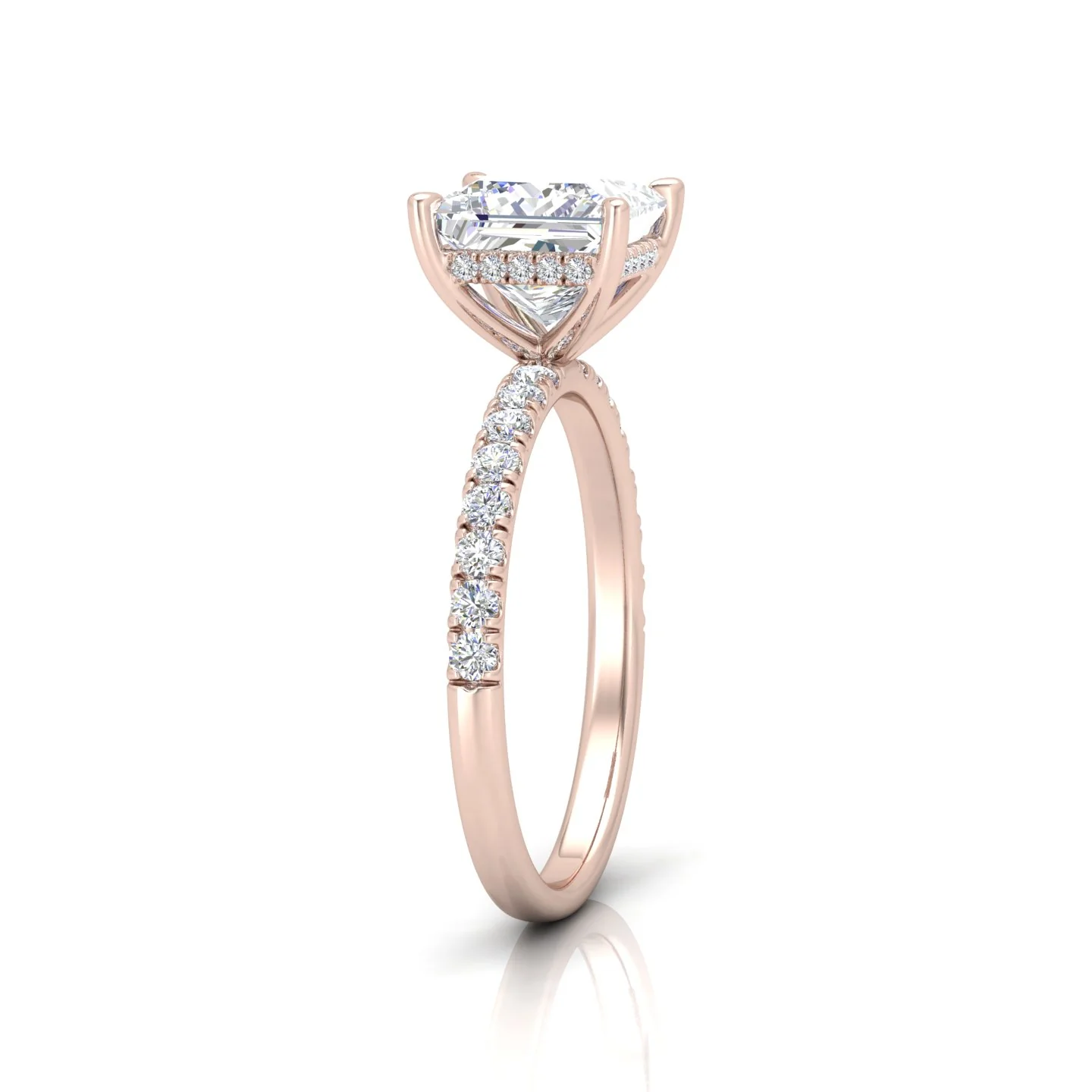 Classic Hidden Halo Pave Set Engagement Ring - Princess - Image 4