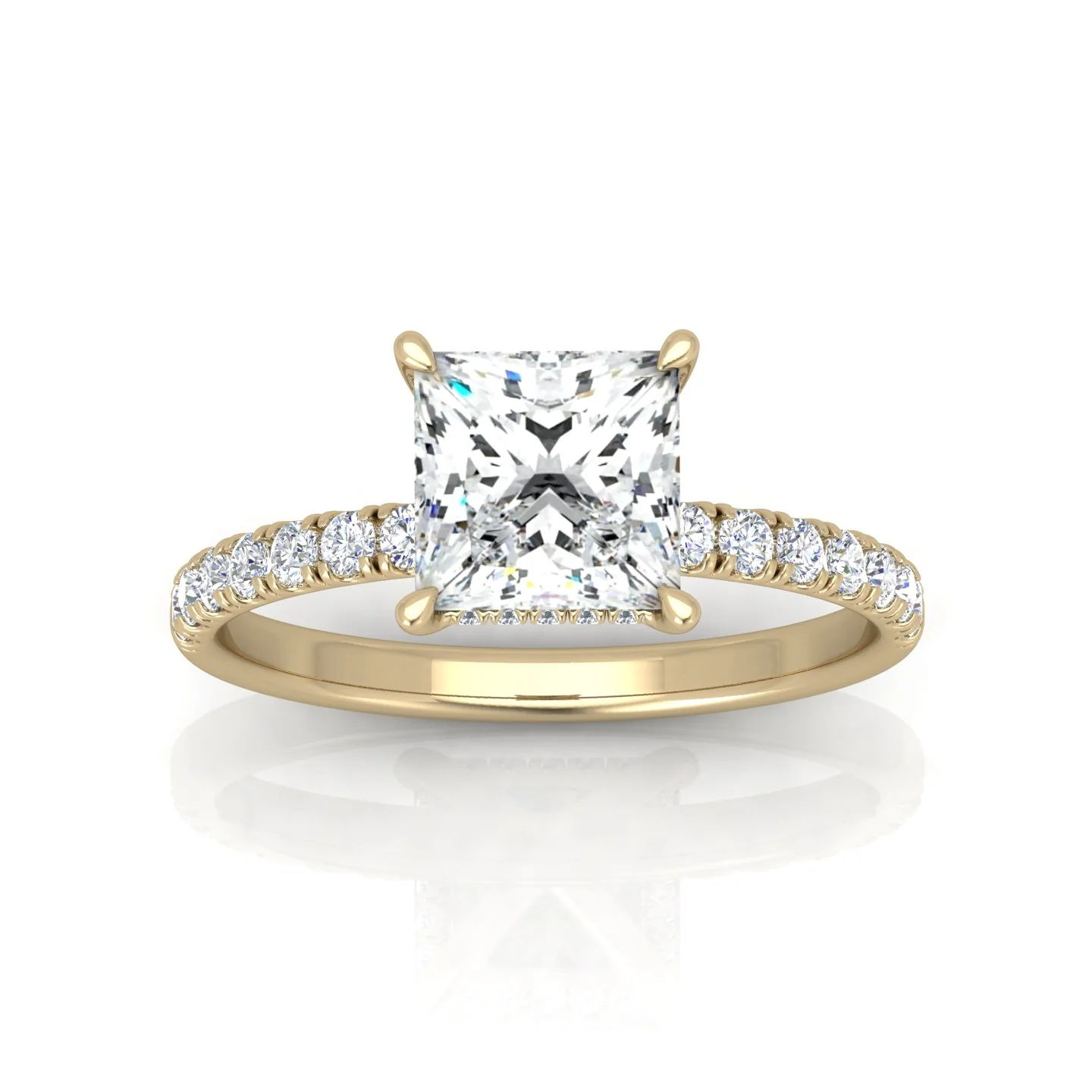 Classic Hidden Halo Pave Set Engagement Ring - Princess - Image 6
