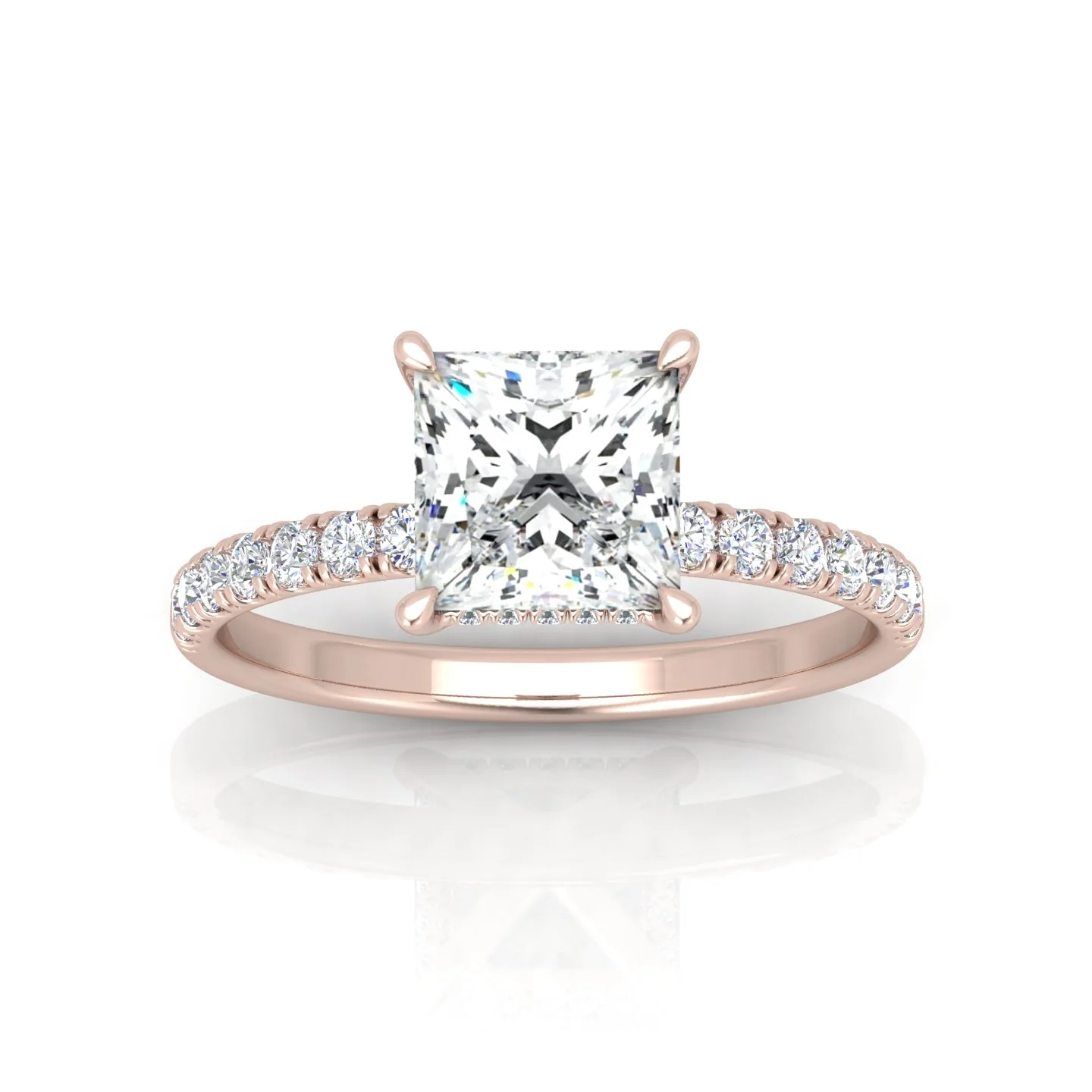 Classic Hidden Halo Pave Set Engagement Ring - Princess - Image 7