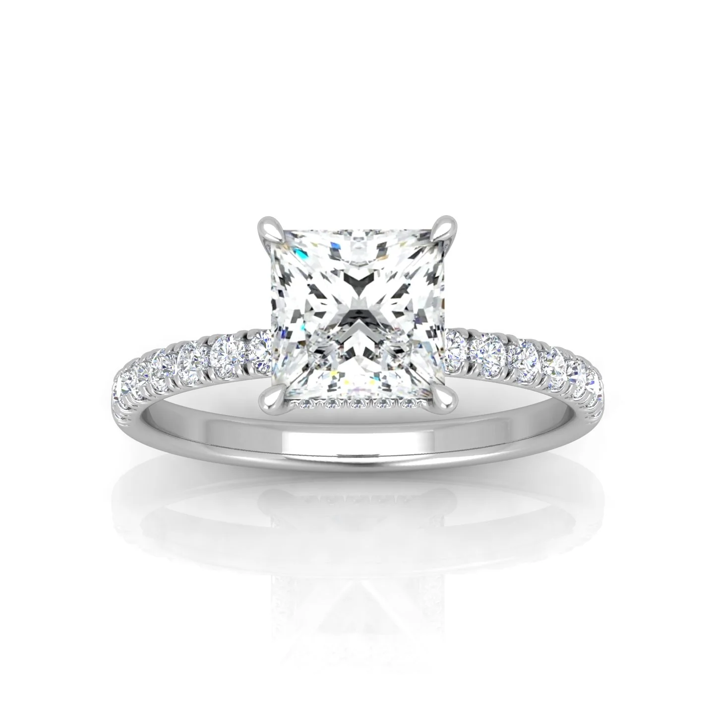 Classic Hidden Halo Pave Set Engagement Ring - Princess - Image 8