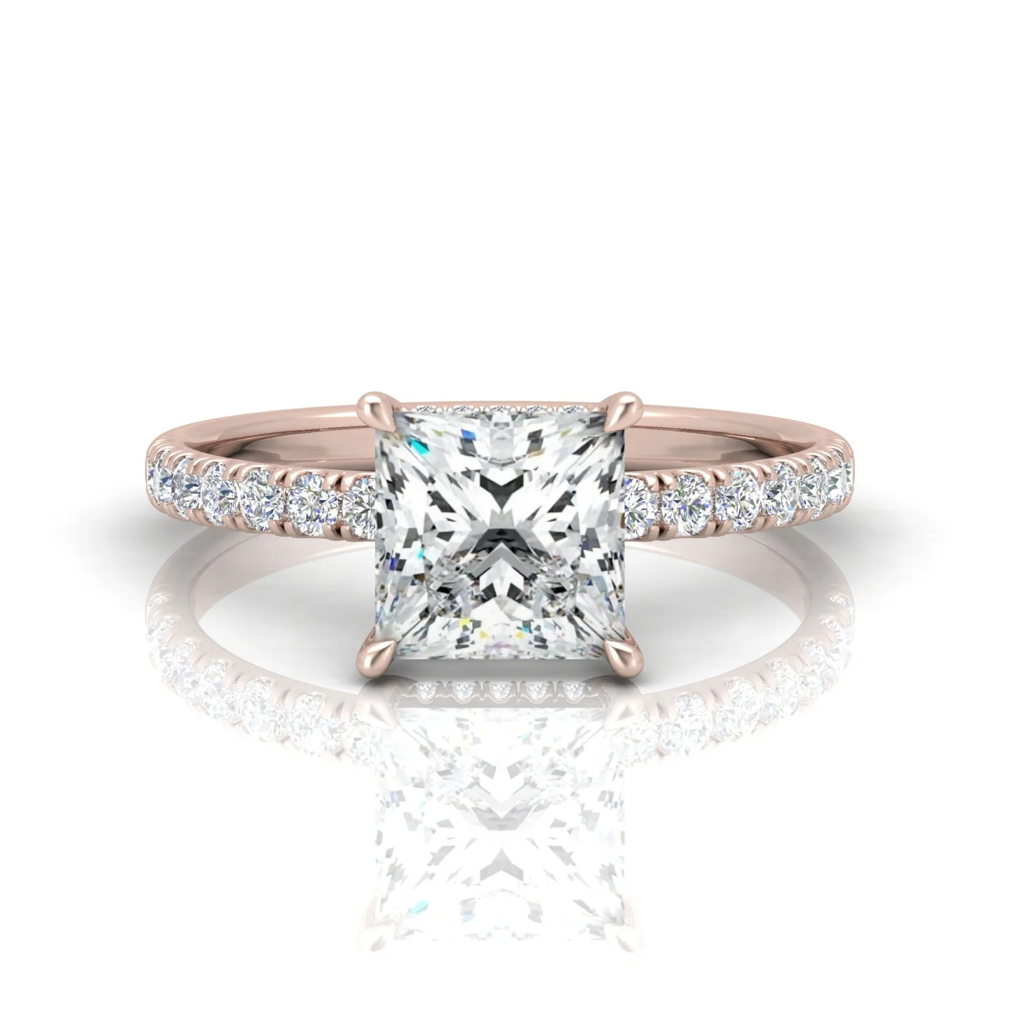 Classic Hidden Halo Pave Set Engagement Ring - Princess - Image 9
