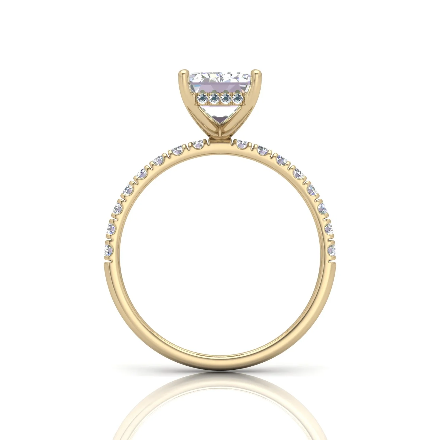 Classic Hidden Halo Pave Set Engagement Ring - Emerald - Image 13