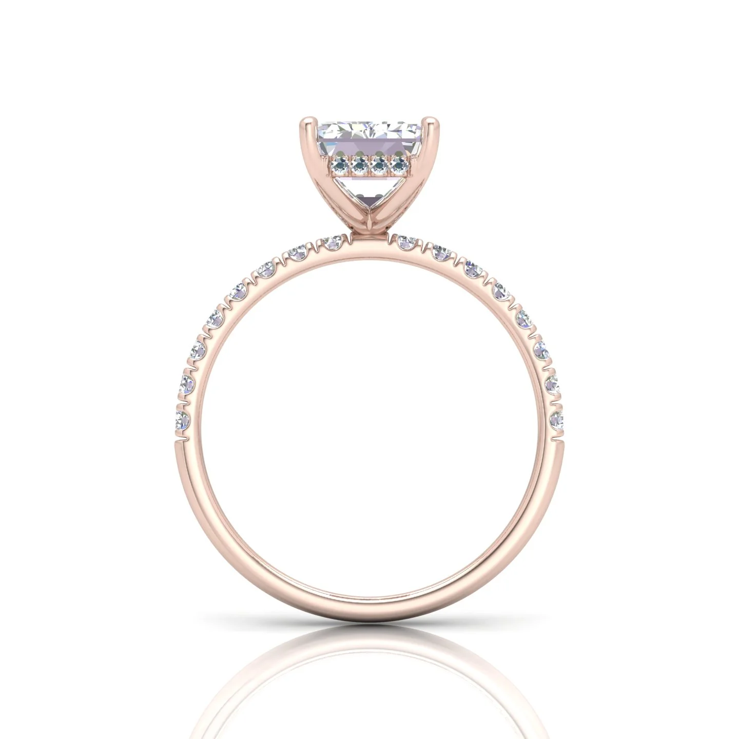 Classic Hidden Halo Pave Set Engagement Ring - Emerald - Image 14