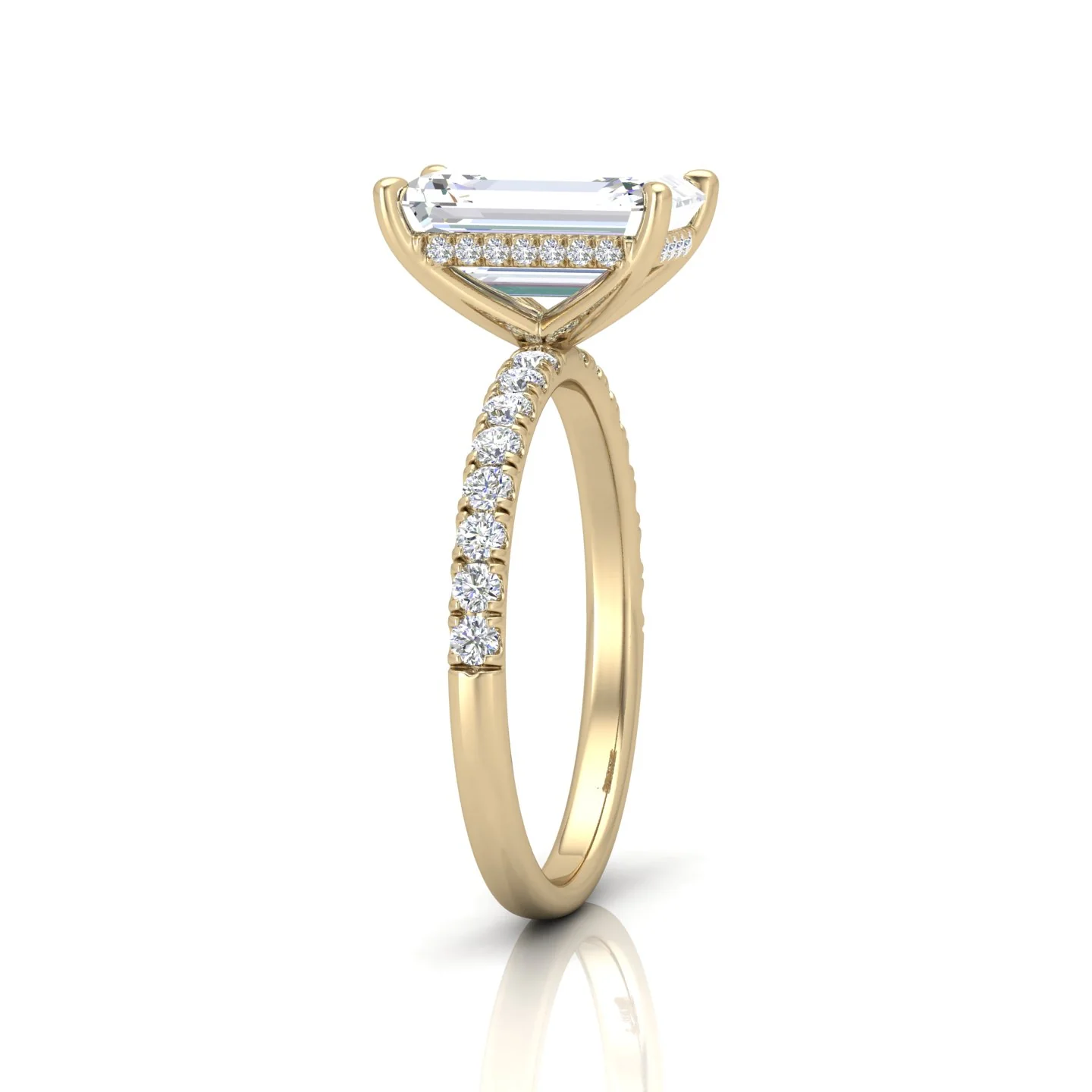 Classic Hidden Halo Pave Set Engagement Ring - Emerald - Image 2