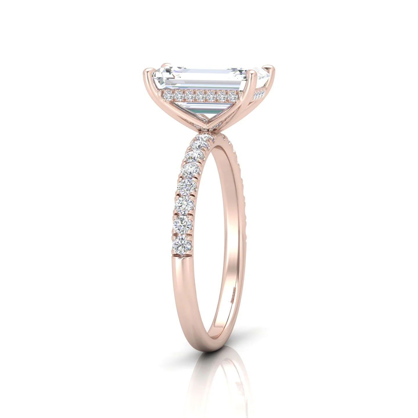 Classic Hidden Halo Pave Set Engagement Ring - Emerald - Image 8