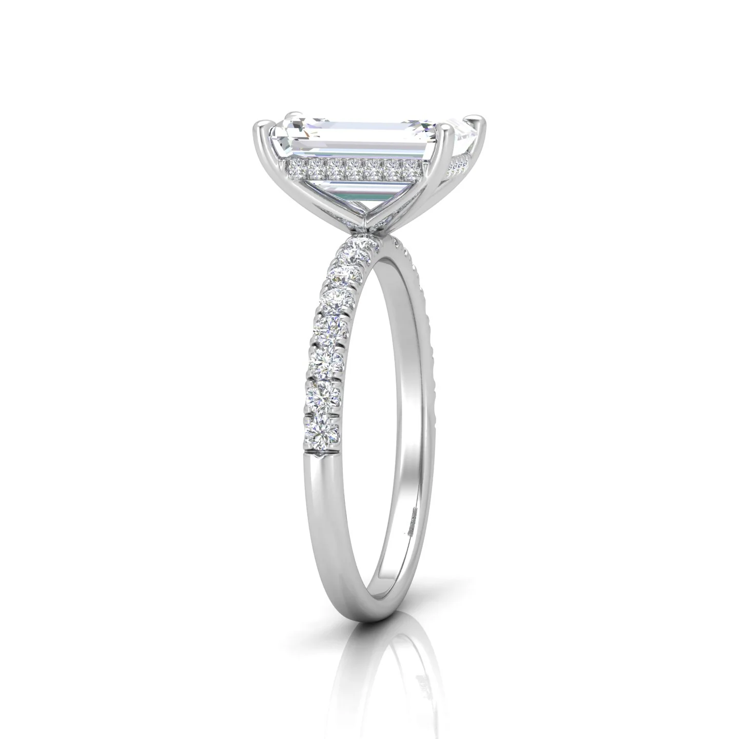 Classic Hidden Halo Pave Set Engagement Ring - Emerald - Image 9