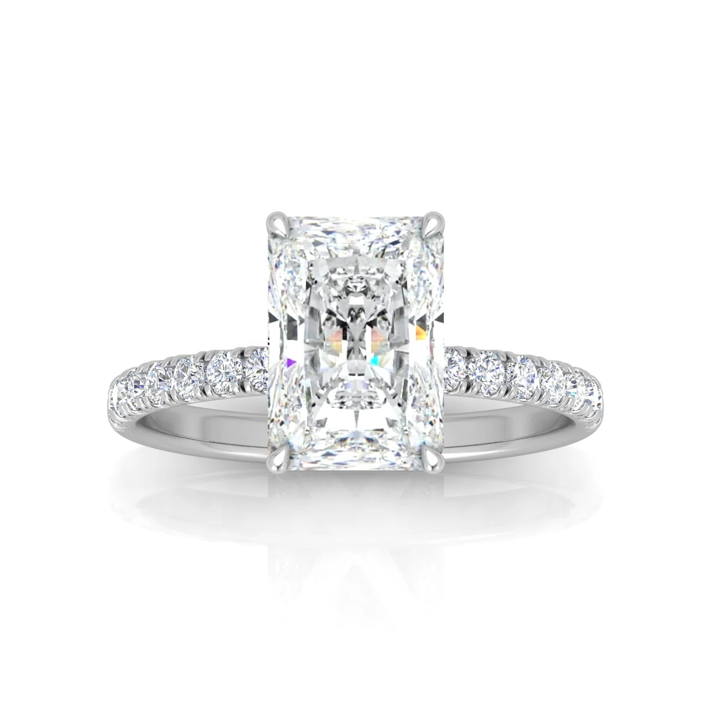 Classic Hidden Halo Pave Set Engagement Ring - Radiant - Image 7