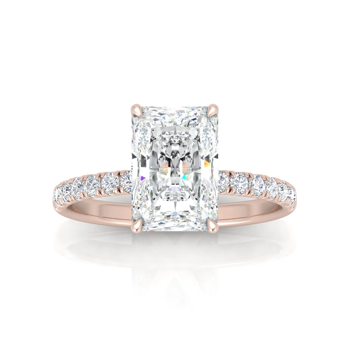 Classic Hidden Halo Pave Set Engagement Ring - Radiant - Image 8