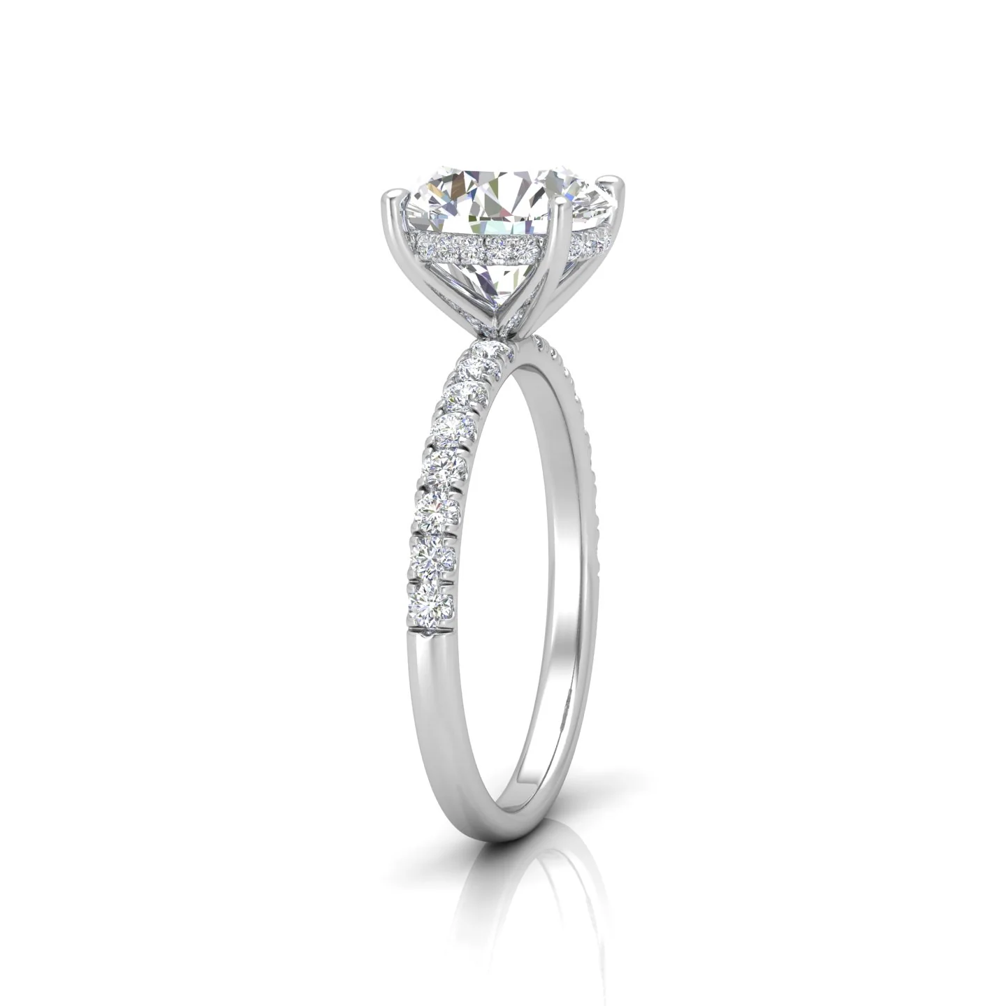 Classic Hidden Halo Pave Set Engagement Ring - Round - Image 3