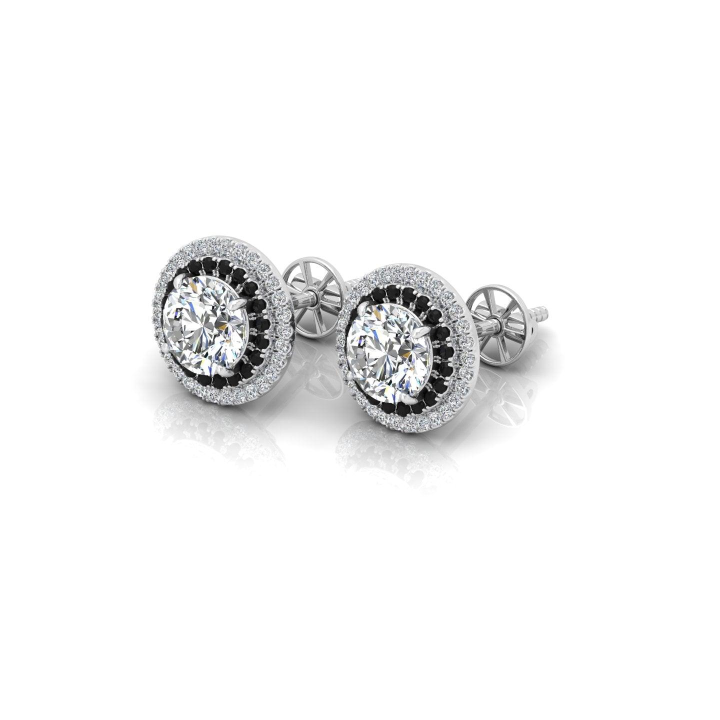 Classic Lab Grown Diamond With Side Black Diamond Double Halo Earrings - 2.30 Carat - Image 10