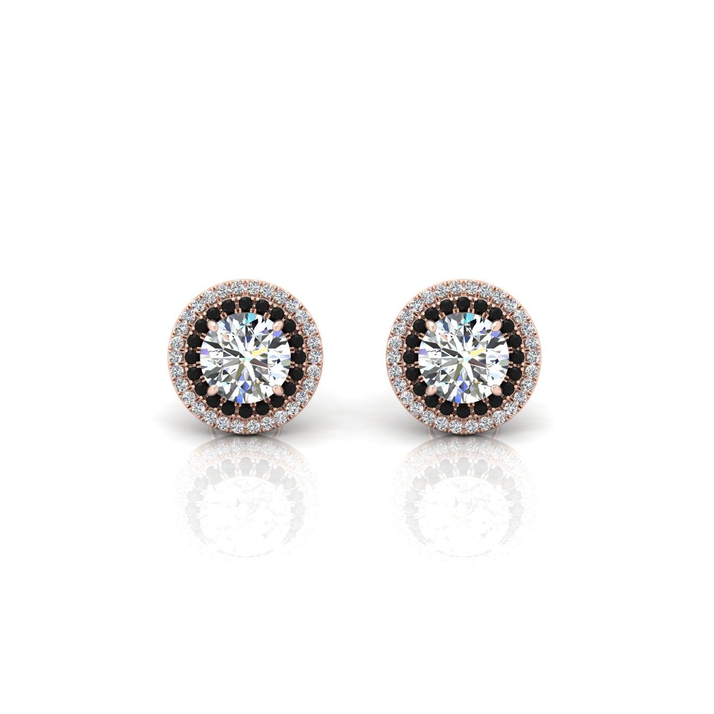 Classic Lab Grown Diamond With Side Black Diamond Double Halo Earrings - 2.30 Carat - Image 3