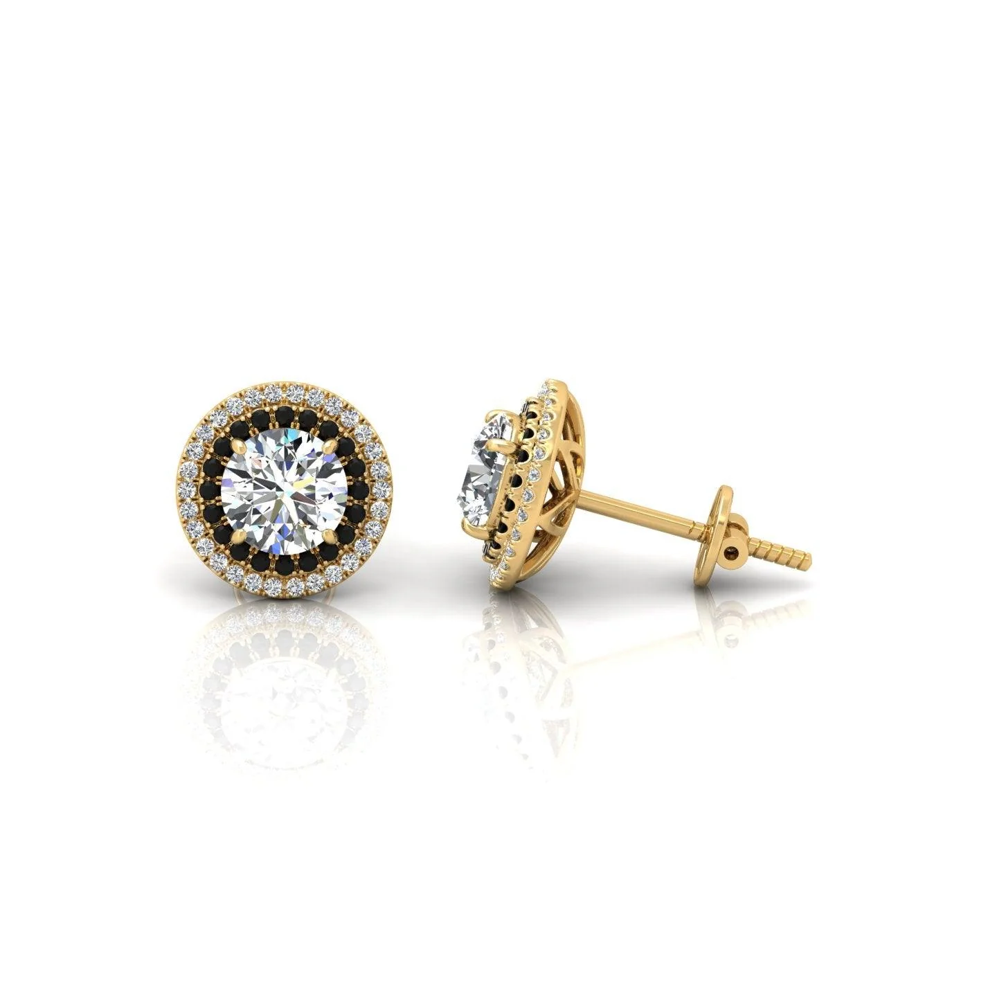 Classic Lab Grown Diamond With Side Black Diamond Double Halo Earrings - 2.30 Carat - Image 4