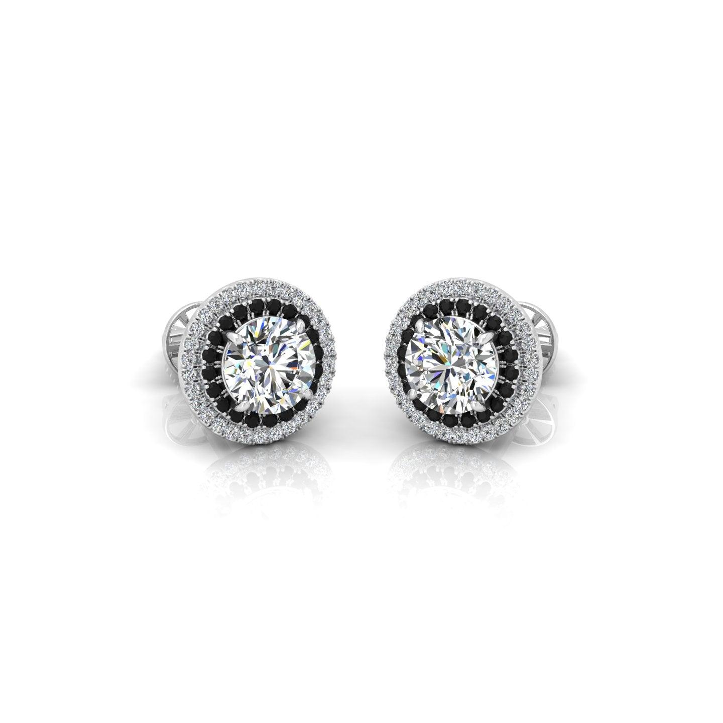 Classic Lab Grown Diamond With Side Black Diamond Double Halo Earrings - 2.30 Carat - Image 6