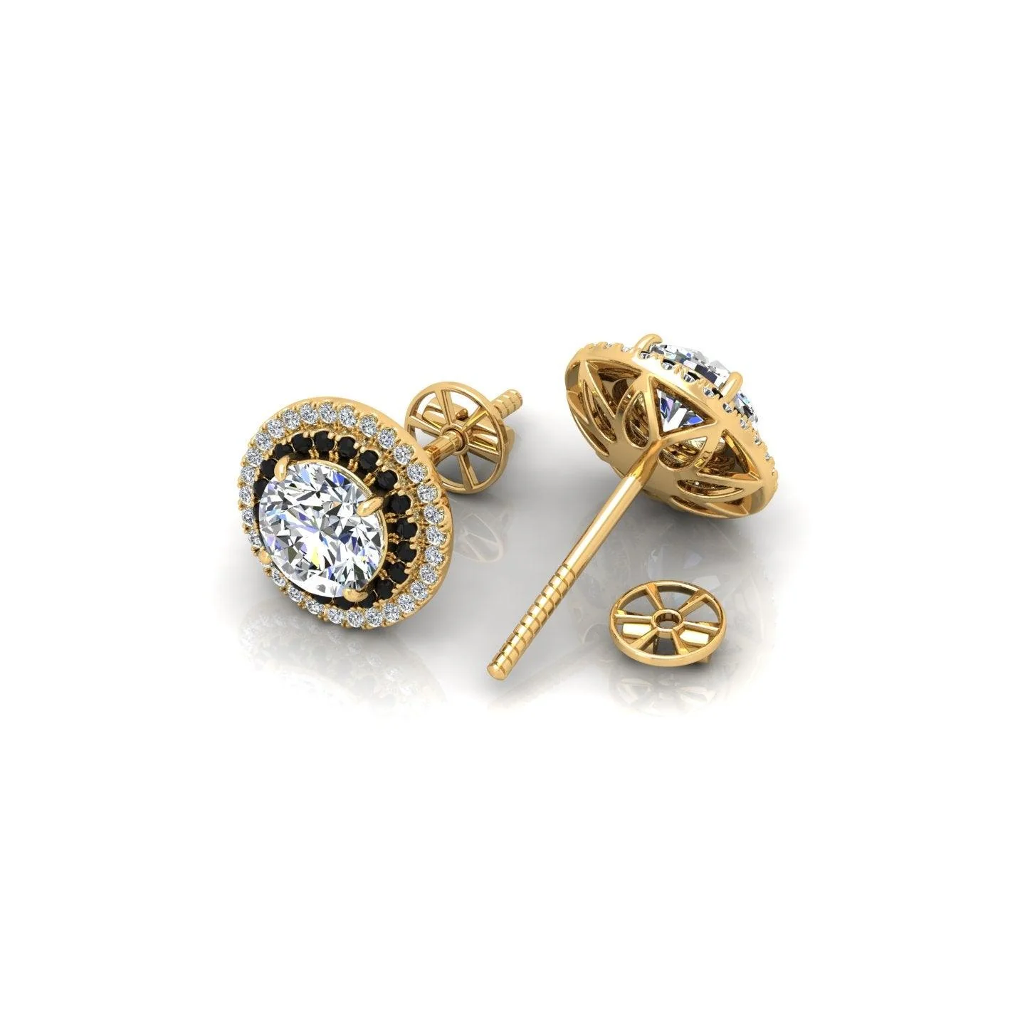 Classic Lab Grown Diamond With Side Black Diamond Double Halo Earrings - 2.30 Carat - Image 7