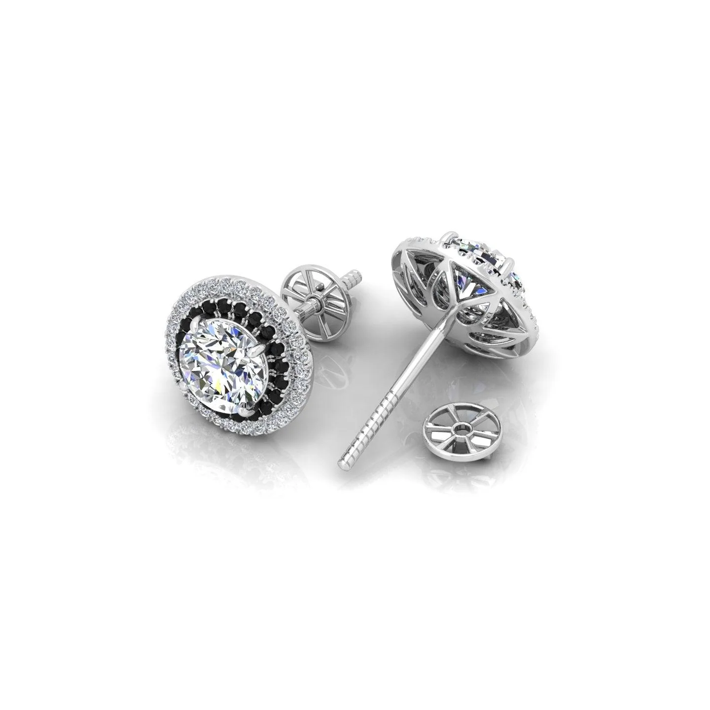 Classic Lab Grown Diamond With Side Black Diamond Double Halo Earrings - 2.30 Carat - Image 8