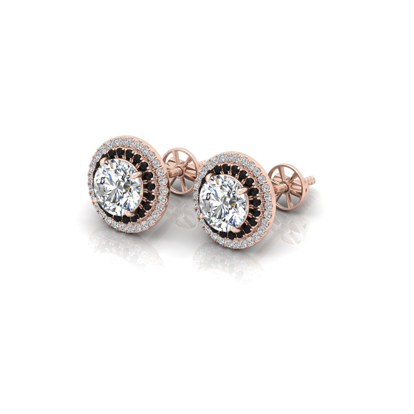 Classic Lab Grown Diamond With Side Black Diamond Double Halo Earrings - 2.30 Carat - Image 9