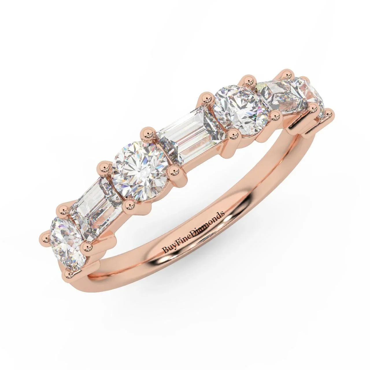Classic Natural Round & Baguette Diamond Half Eternity Wedding Ring - 1.20 Carat - Image 4