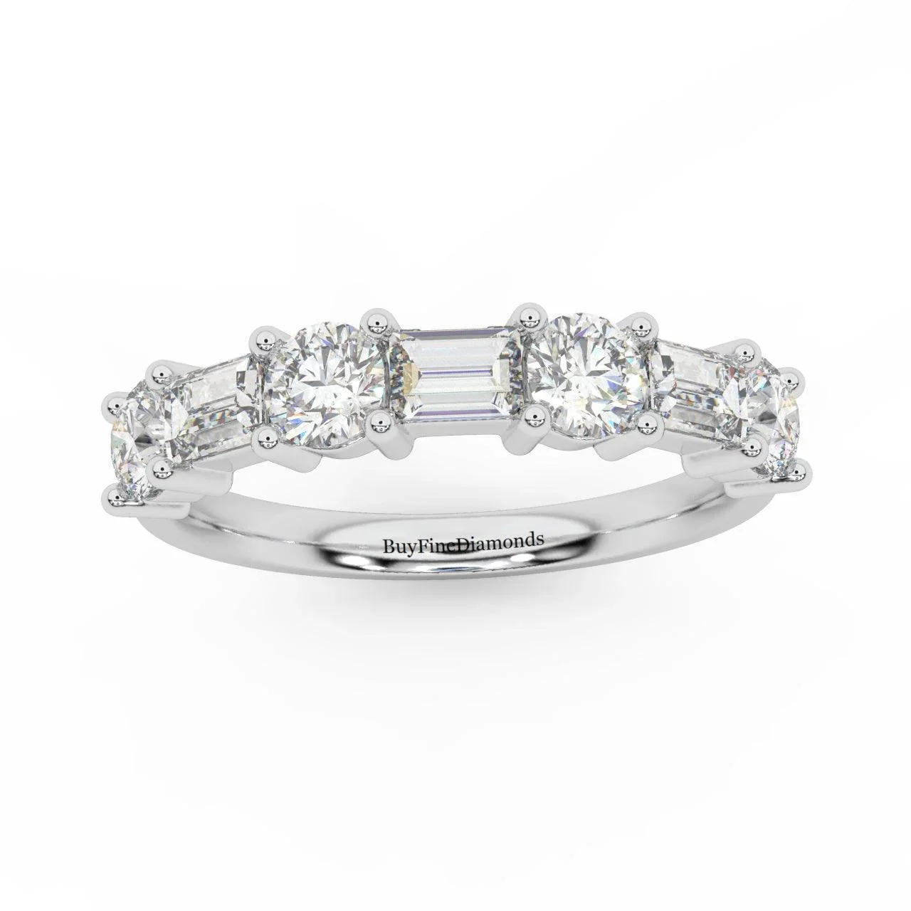 Classic Natural Round & Baguette Diamond Half Eternity Wedding Ring - 1.20 Carat - Image 5