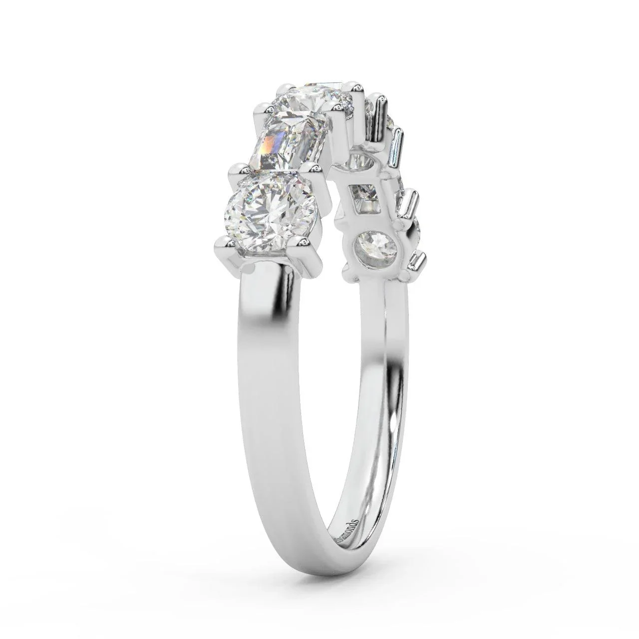 Classic Natural Round & Baguette Diamond Half Eternity Wedding Ring - 1.20 Carat - Image 6