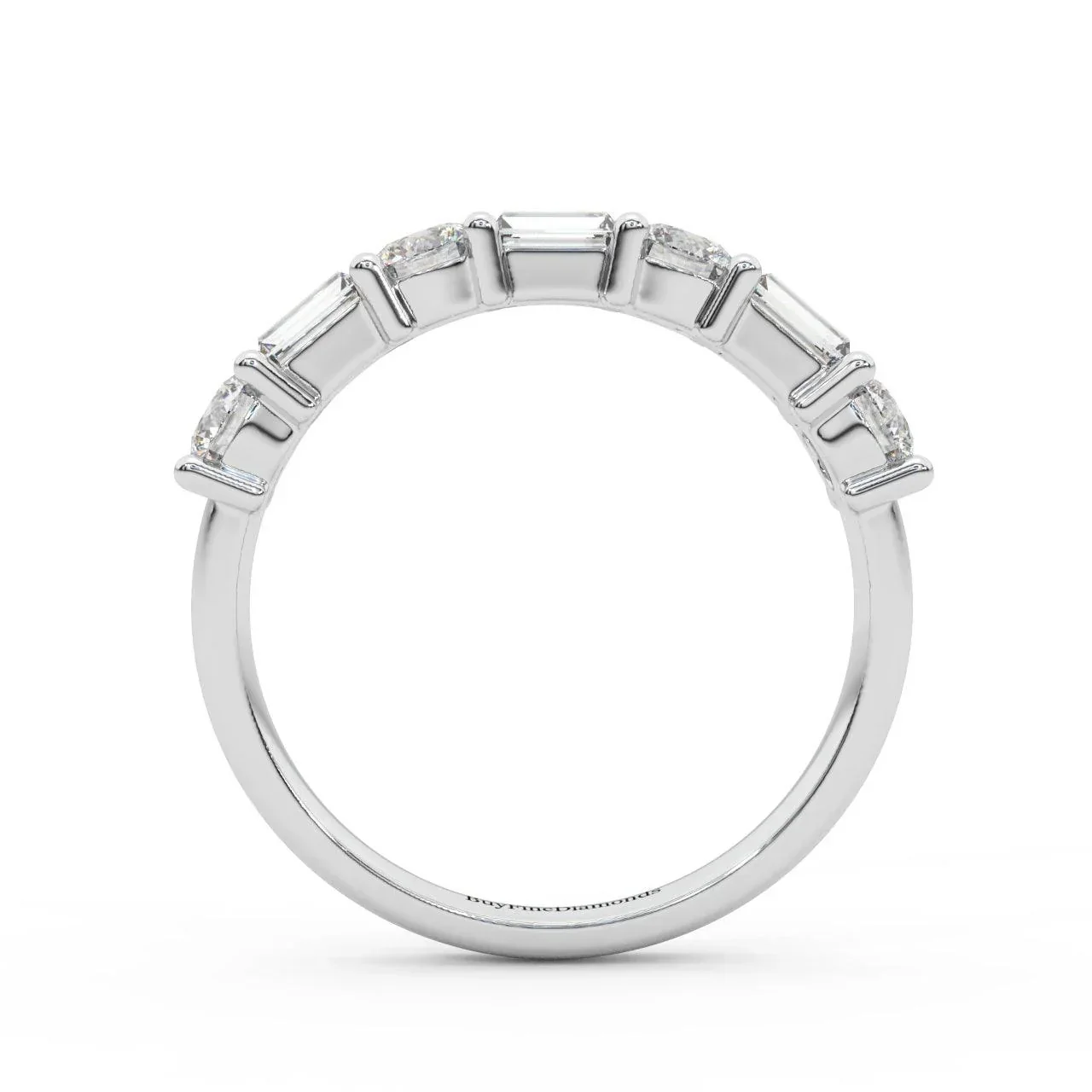 Classic Natural Round & Baguette Diamond Half Eternity Wedding Ring - 1.20 Carat - Image 7