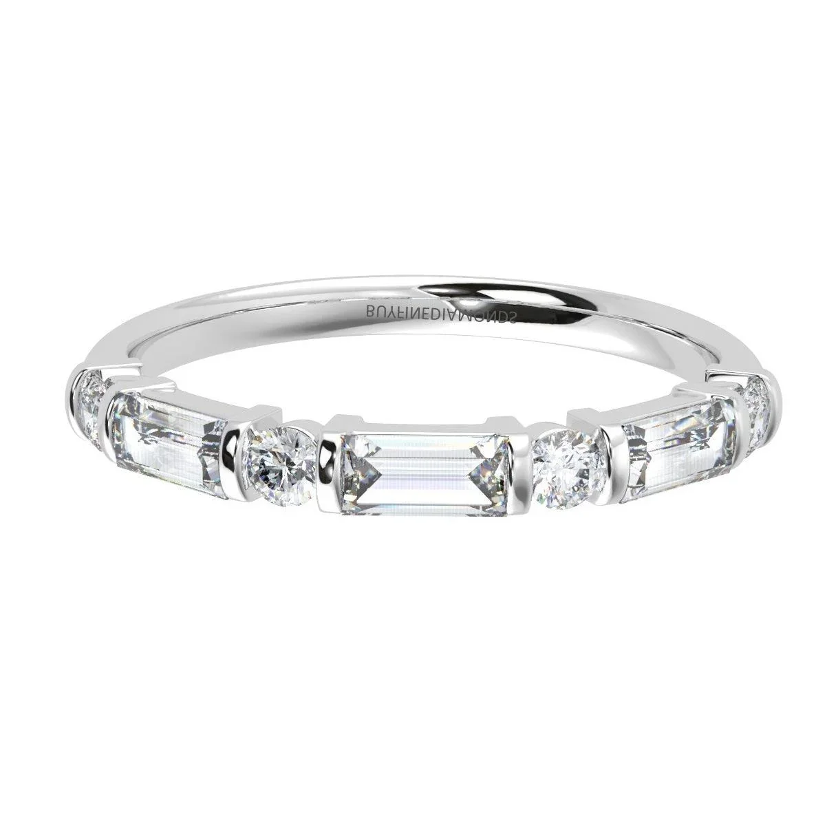 Classic Round and Baguette Diamond Half eternity Ring in Platinum & 18K Gold - 0.50ct - 1.00ct - Image 4