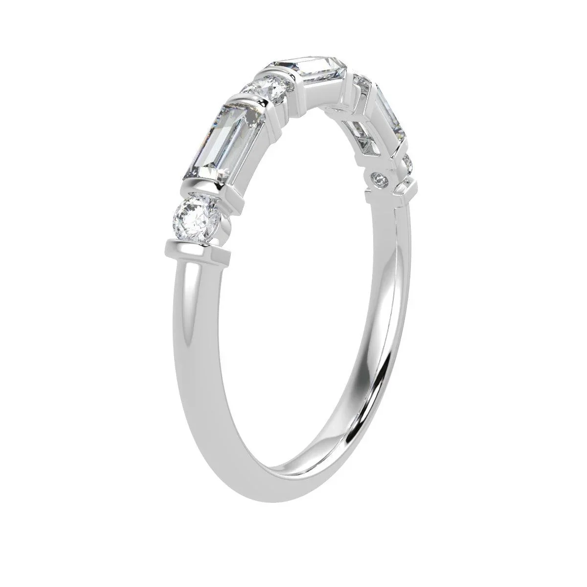 Classic Round and Baguette Diamond Half eternity Ring in Platinum & 18K Gold - 0.50ct - 1.00ct - Image 5