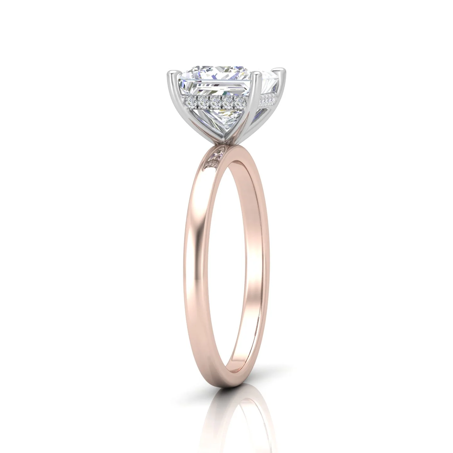 Classic Solitaire Hidden Halo Engagement Ring Princess - Image 4