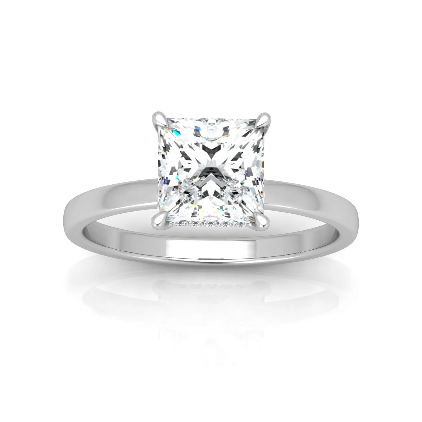 Classic Solitaire Hidden Halo Engagement Ring Princess - Image 8