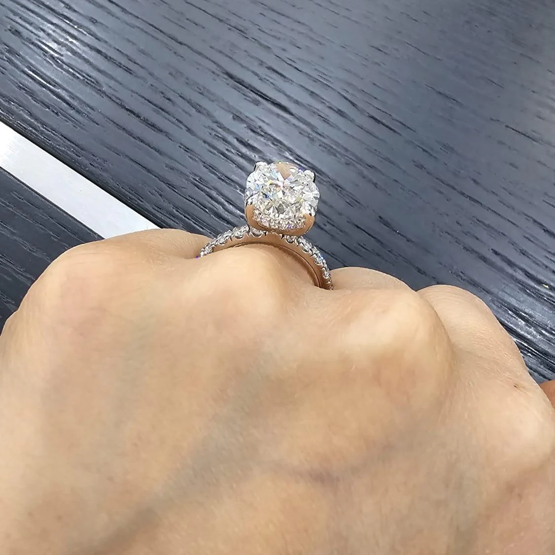 Certified 9.00CT Oval Lab Grown Diamond Engagement Ring in Platinum - Image 2