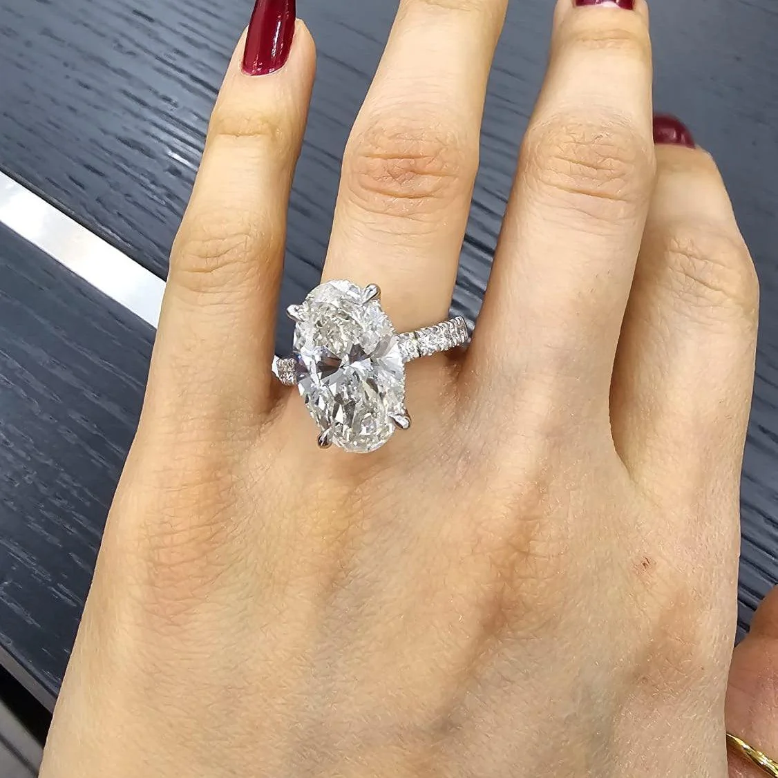 Certified 9.00CT Oval Lab Grown Diamond Engagement Ring in Platinum - Image 3