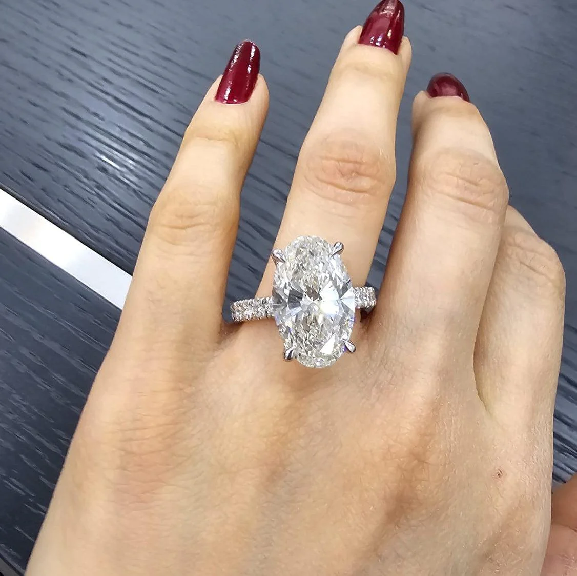 Certified 9.00CT Oval Lab Grown Diamond Engagement Ring in Platinum - Image 4