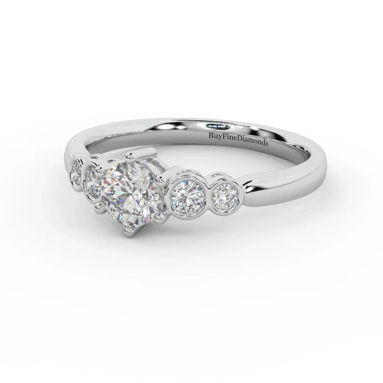 0.60 Ct Natural Round Diamond Engagement Ring With Side Stone, Platinum , 9K, 18K Gold - Image 4