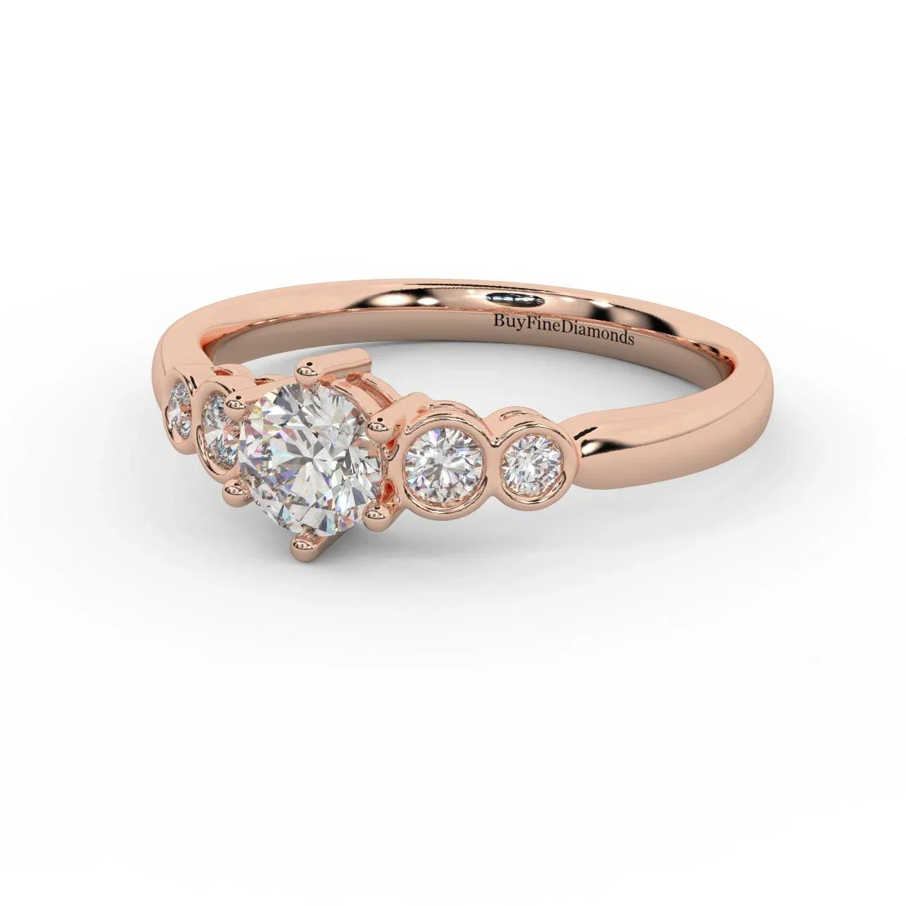 0.60 Ct Natural Round Diamond Engagement Ring With Side Stone, Platinum , 9K, 18K Gold - Image 6