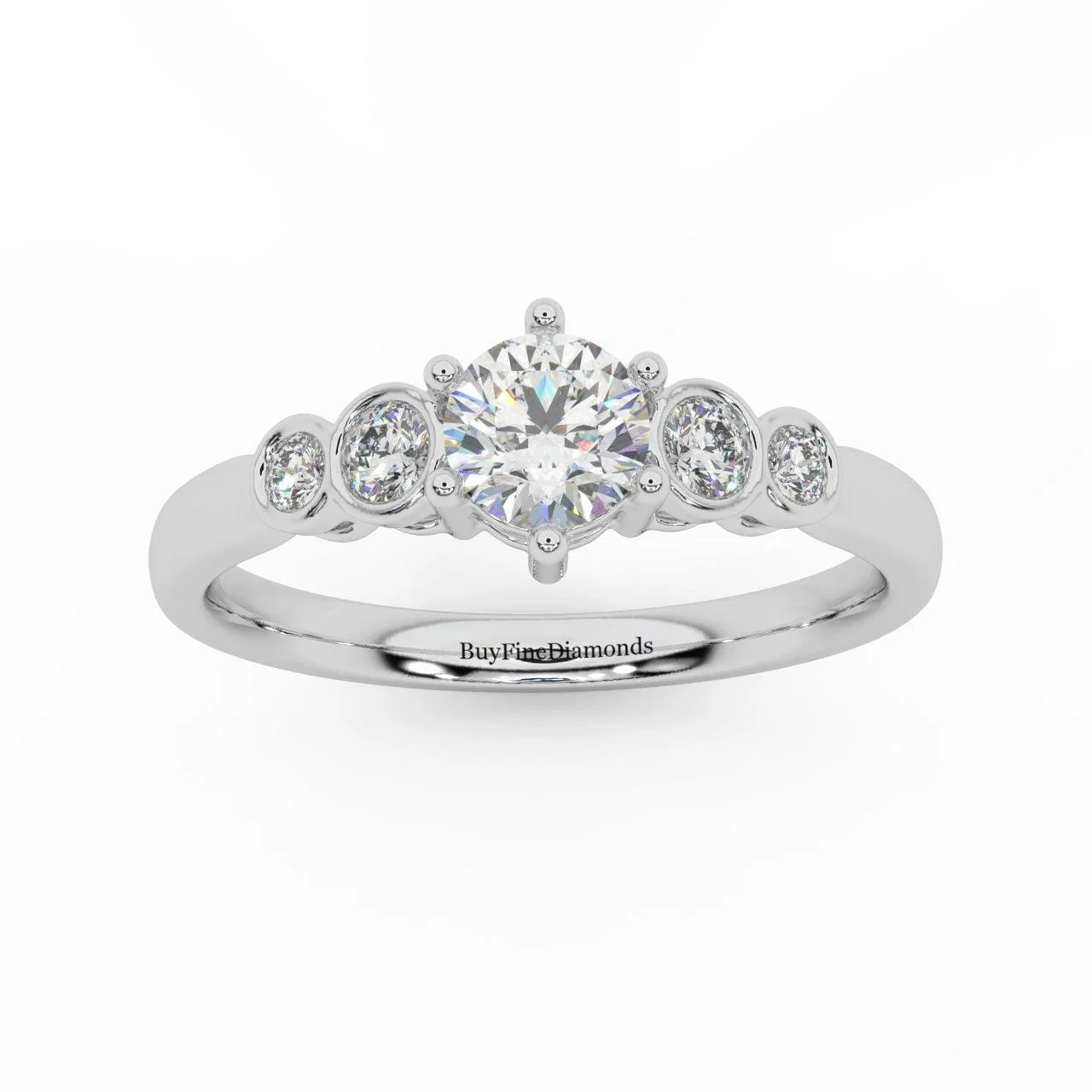 0.60 Ct Natural Round Diamond Engagement Ring With Side Stone, Platinum , 9K, 18K Gold - Image 7