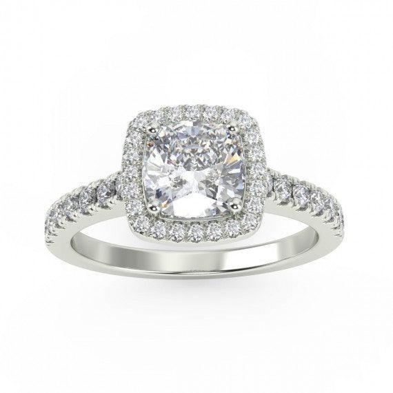 1.00 Carat Cushion Halo Diamond Engagement Ring, Platinum , 18K Gold - Image 3