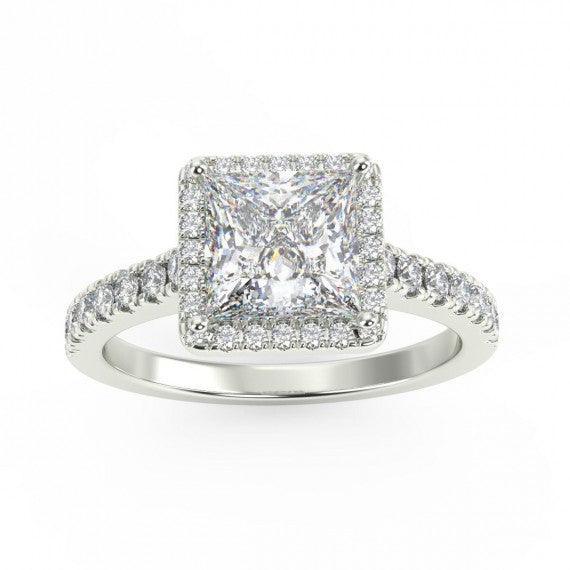 1.00 Carat Princess Halo Diamond Engagement Ring, Platinum - Image 4