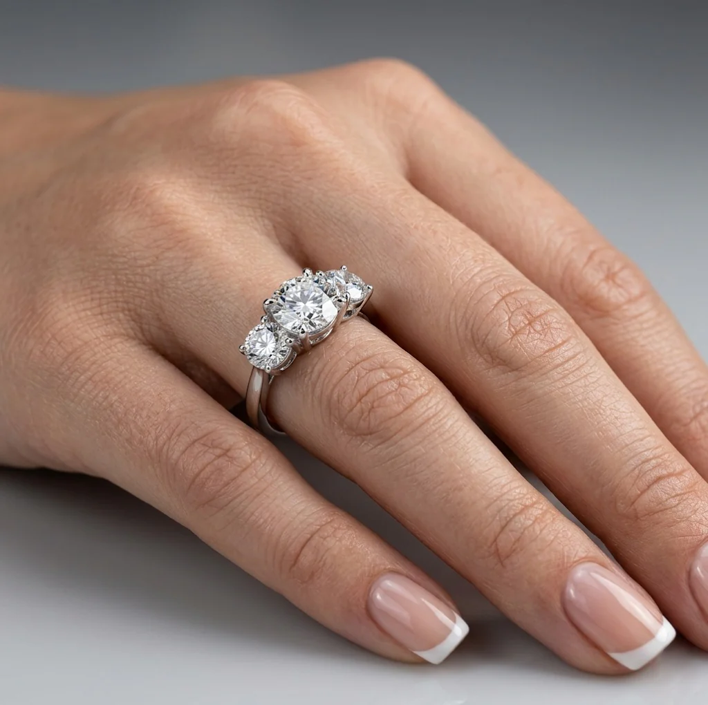 D/VS 2.00ct - 3.00ct Classic Round Diamond Trilogy Engagement Ring in Platinum - Image 3